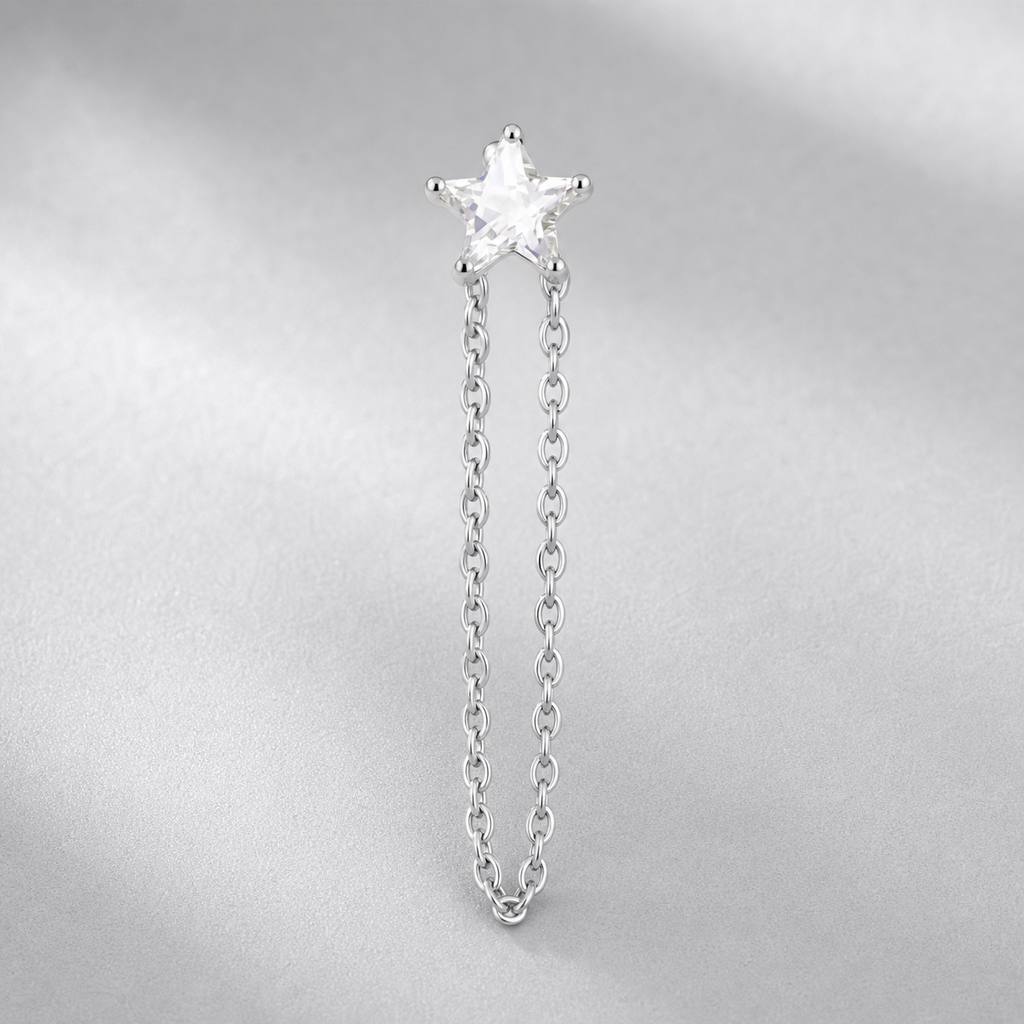 Clear CZ ASTM F136 Titanium Flat Back - Silver, Threadless, 18G, 1.0 x 6+4 mm — product detail views (P-FB-0127-S01)