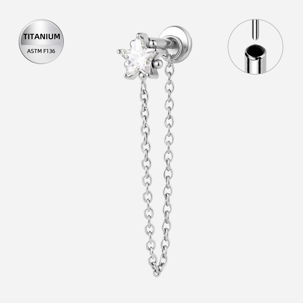 Clear CZ ASTM F136 Titanium Flat Back - Silver, Threadless, 18G, 1.0 x 6+4 mm — product detail views (P-FB-0127-S01)