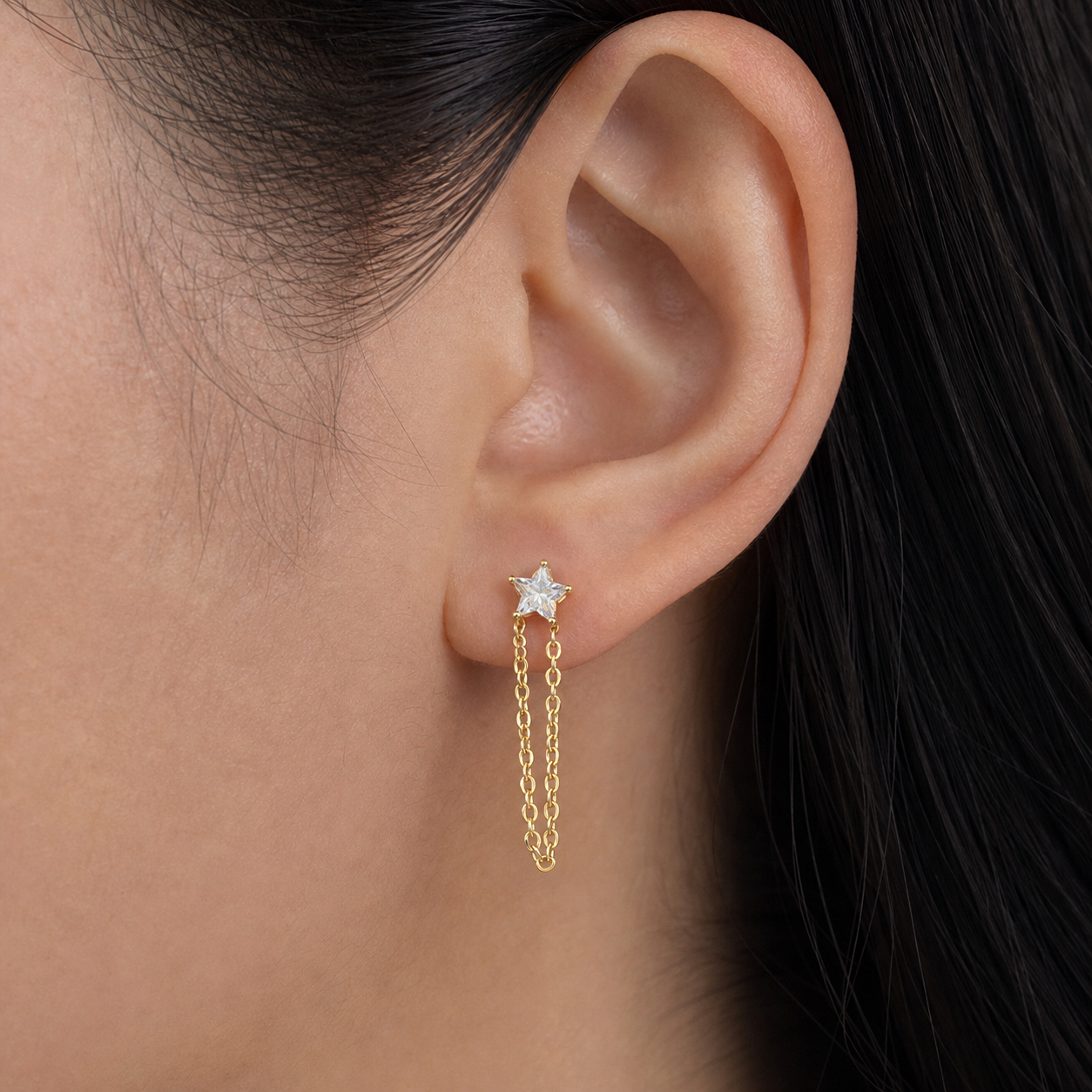 Clear CZ ASTM F136 Titanium Flat Back - Gold, Threadless, 18G, 1.0 x 6+4 mm — wearing view three (P-FB-0128-G01)