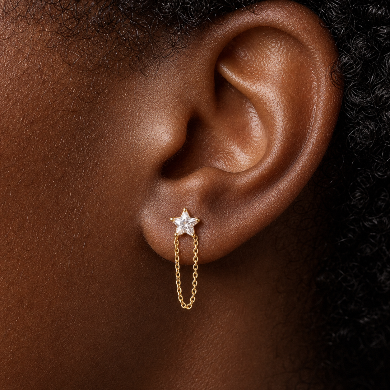 Clear CZ ASTM F136 Titanium Flat Back - Gold, Threadless, 18G, 1.0 x 6+4 mm — wearing view five (P-FB-0128-G01)
