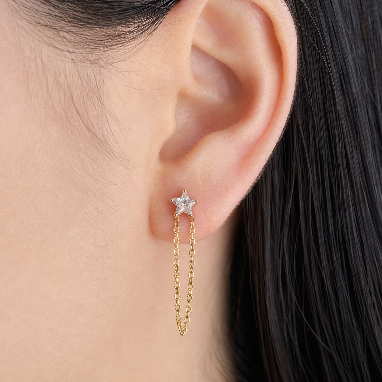 Clear CZ ASTM F136 Titanium Flat Back - Gold, Threadless, 18G, 1.0 x 6+4 mm — wearing view six (P-FB-0128-G01)