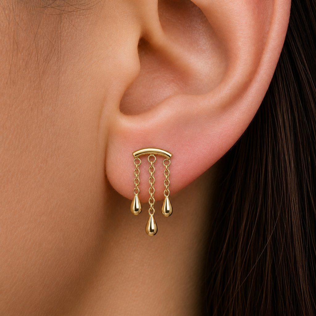 ASTM F136 Titanium Flat Back - Gold, Threadless, 16G, 1.2 x 6+4 mm — wearing view two (P-FB-0131-G01)