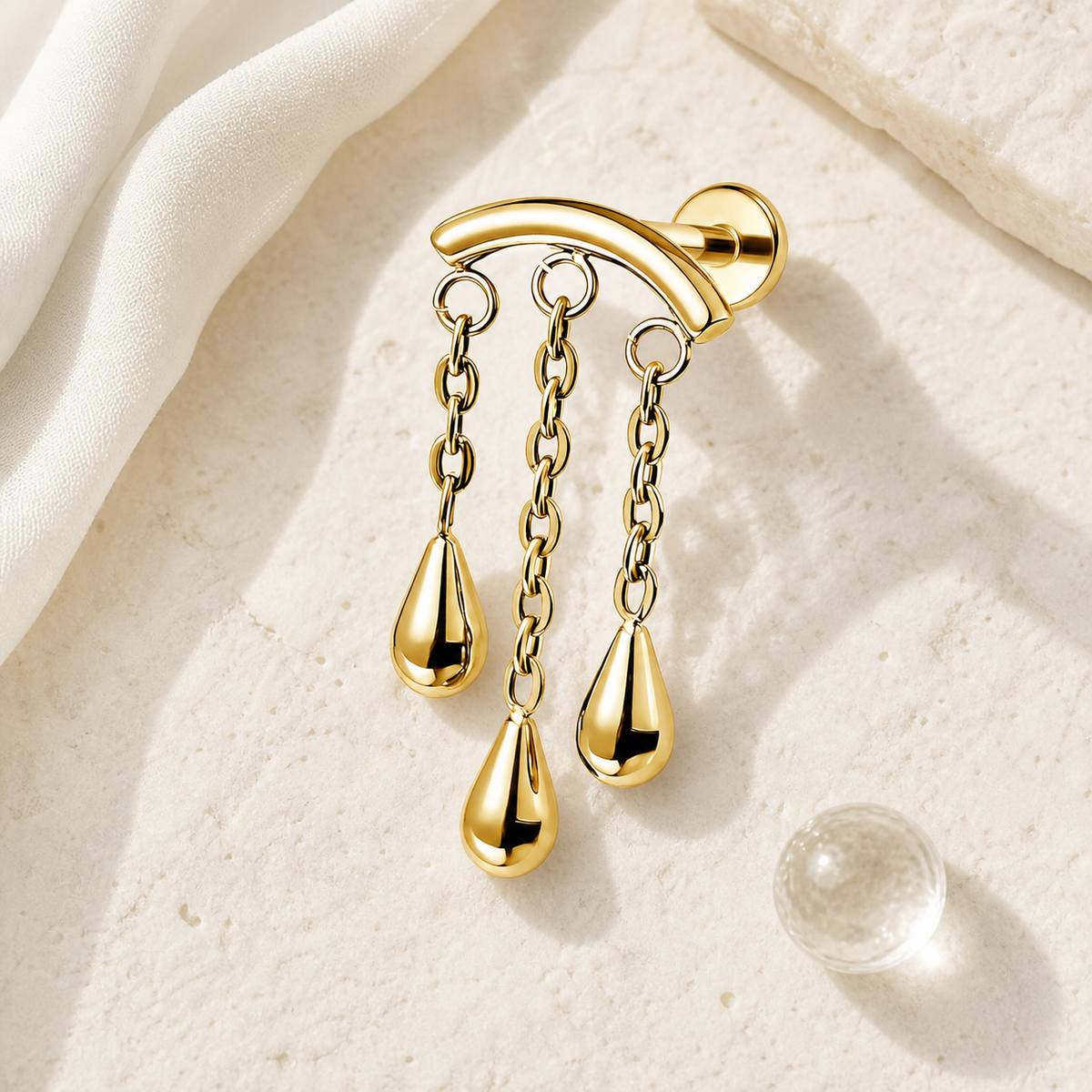 ASTM F136 Titanium Flat Back - Gold, Threadless, 16G, 1.2 x 6+4 mm — styled flat lay (P-FB-0131-G01)