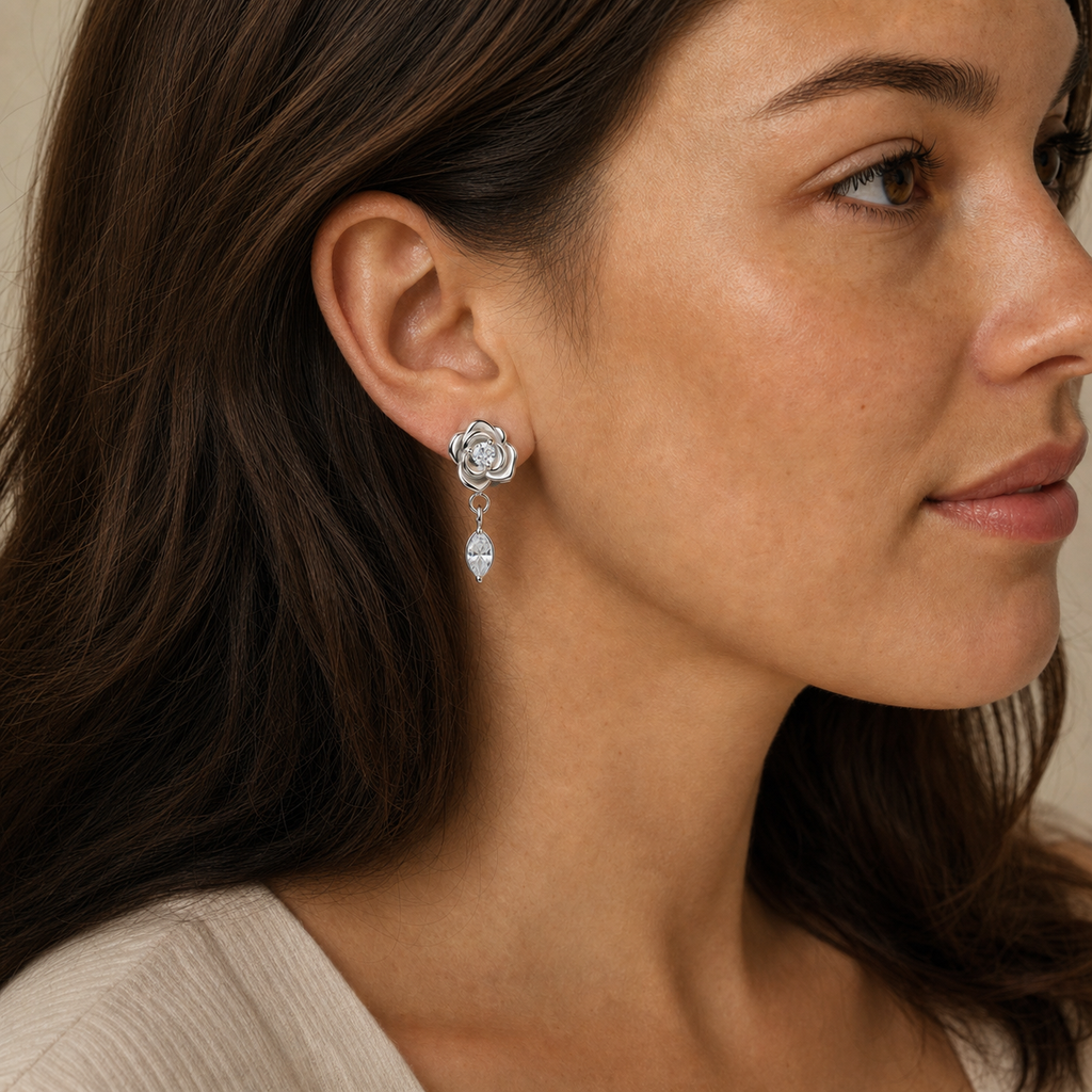 Clear CZ ASTM F136 Titanium Flat Back - Silver, Internally Threaded, 16G, 1.2 x 8+4 mm — wearing view one (P-FB-0132-S01)