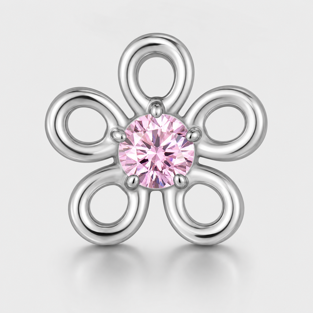 Pink CZ ASTM F136 Titanium Flat Back - Silver, Threadless, 16G, 1.2 x 6+4 mm — primary product image (P-FB-0133-S01)