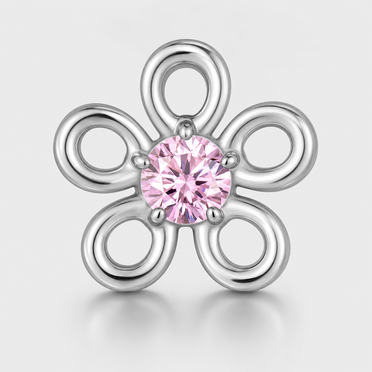 Pink CZ ASTM F136 Titanium Flat Back - Silver, Threadless, 16G, 1.2 x 6+4 mm — primary product image (P-FB-0133-S01)