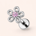 Pink CZ ASTM F136 Titanium Flat Back - Silver, Threadless, 16G, 1.2 x 6+4 mm — primary product image (P-FB-0133-S01)