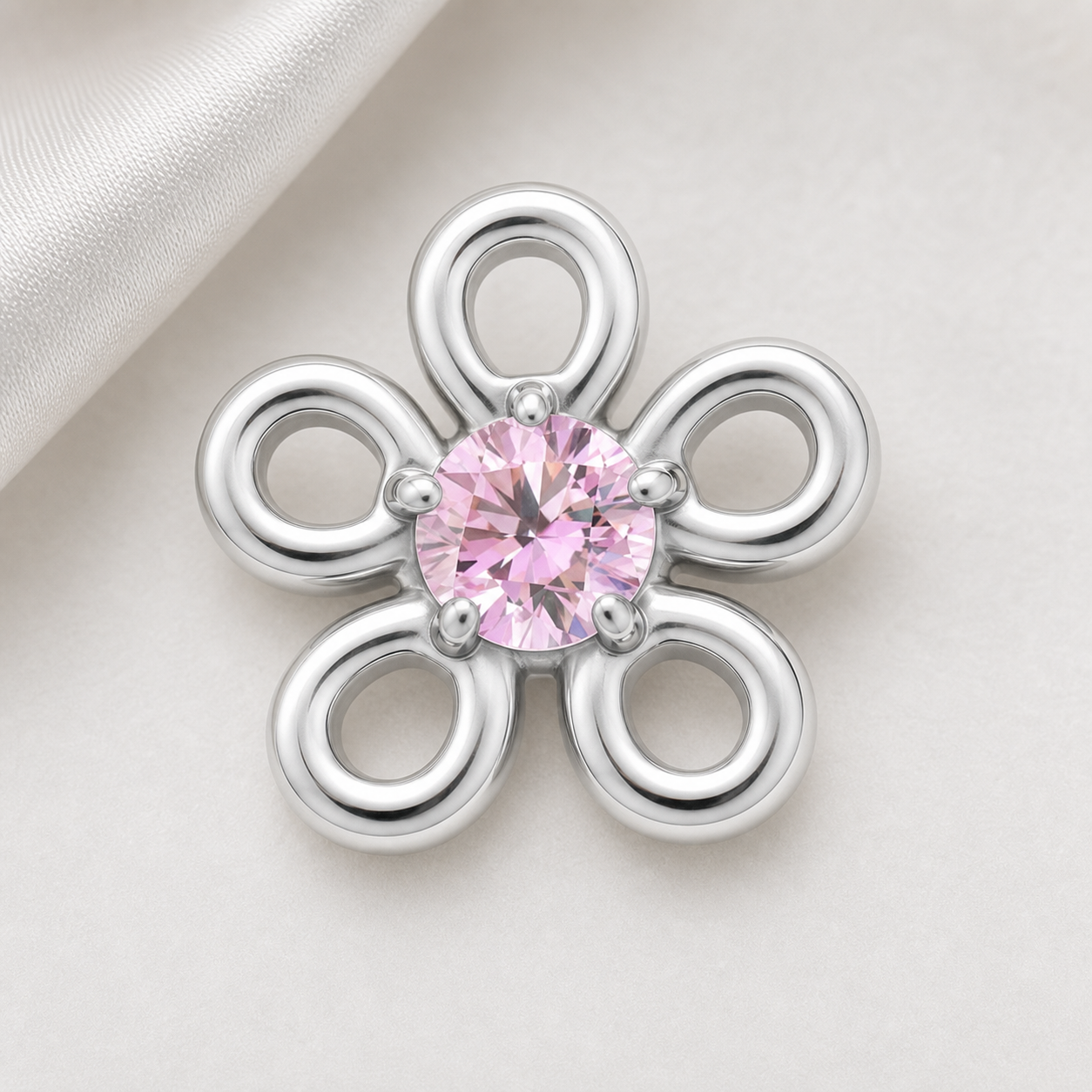 Pink CZ ASTM F136 Titanium Flat Back - Silver, Threadless, 16G, 1.2 x 6+4 mm — styled flat lay (P-FB-0133-S01)