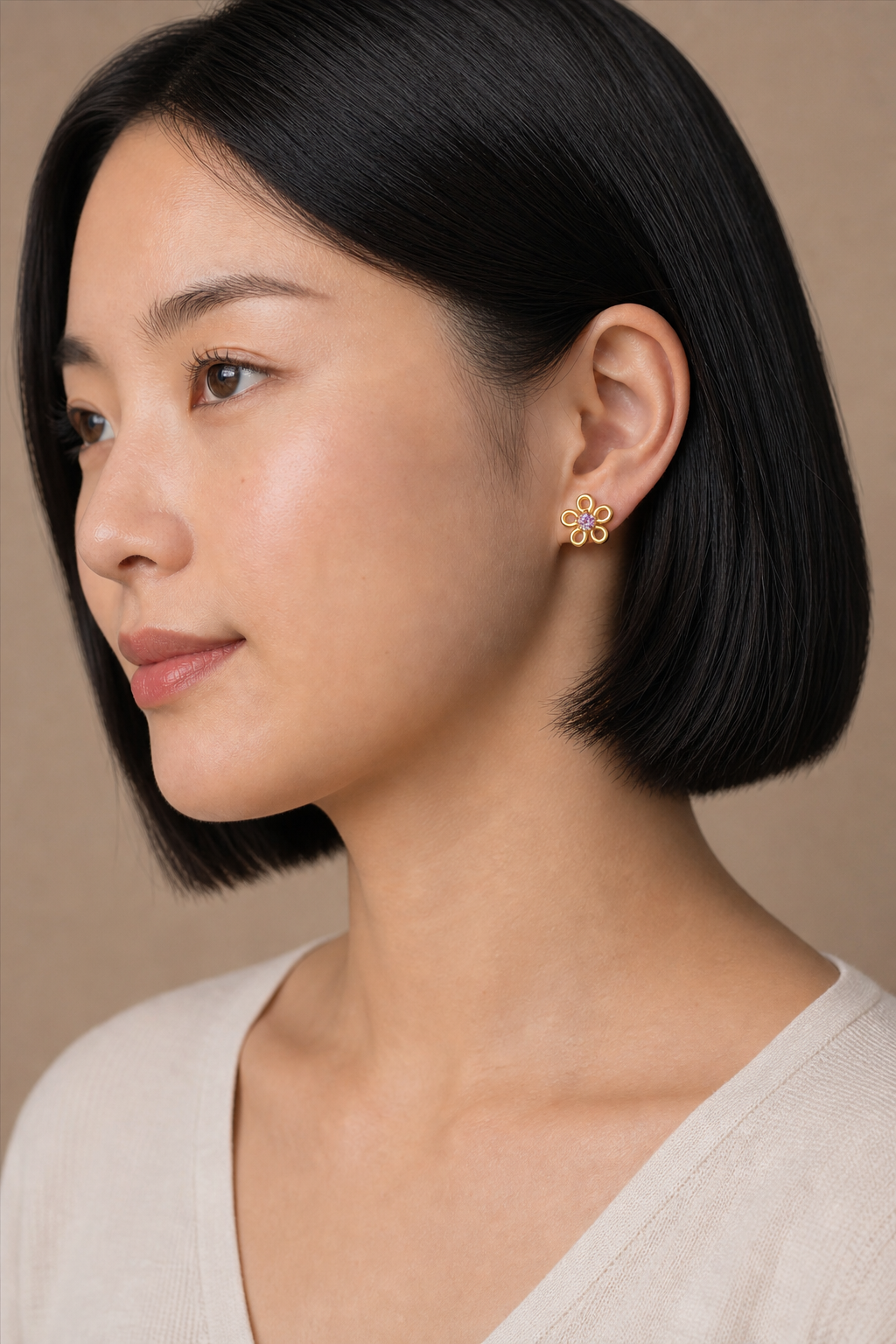 Pink CZ ASTM F136 Titanium Flat Back - Gold, Threadless, 16G, 1.2 x 6+4 mm — wearing view six (P-FB-0134-G01)