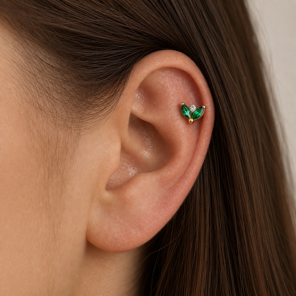 EMCZ ASTM F136 Titanium Flat Back - Gold, Threadless, 16G, 1.2 x 8+4 mm — wearing view four (P-FB-0135-G01)