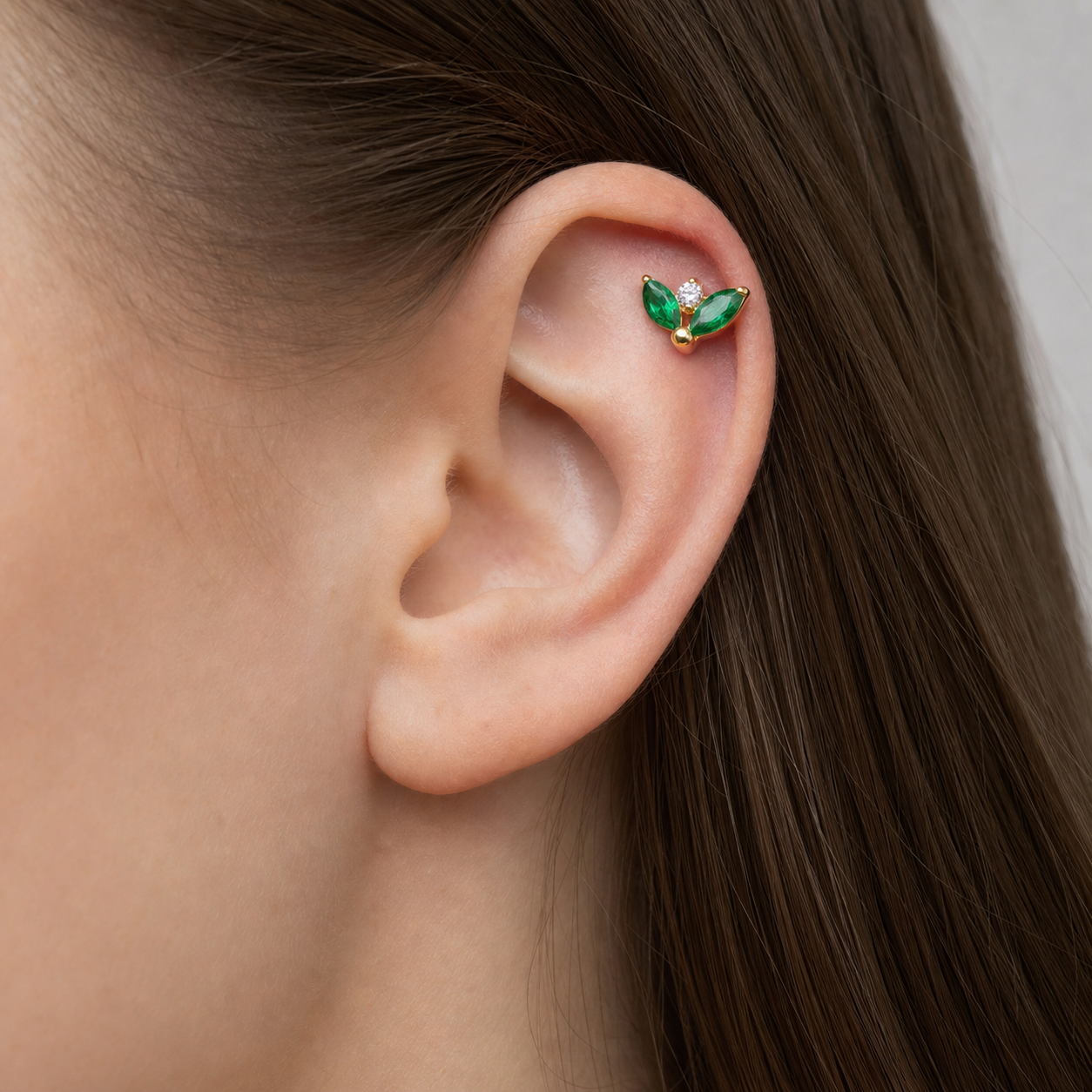EMCZ ASTM F136 Titanium Flat Back - Gold, Threadless, 16G, 1.2 x 8+4 mm — wearing view one (P-FB-0135-G01)