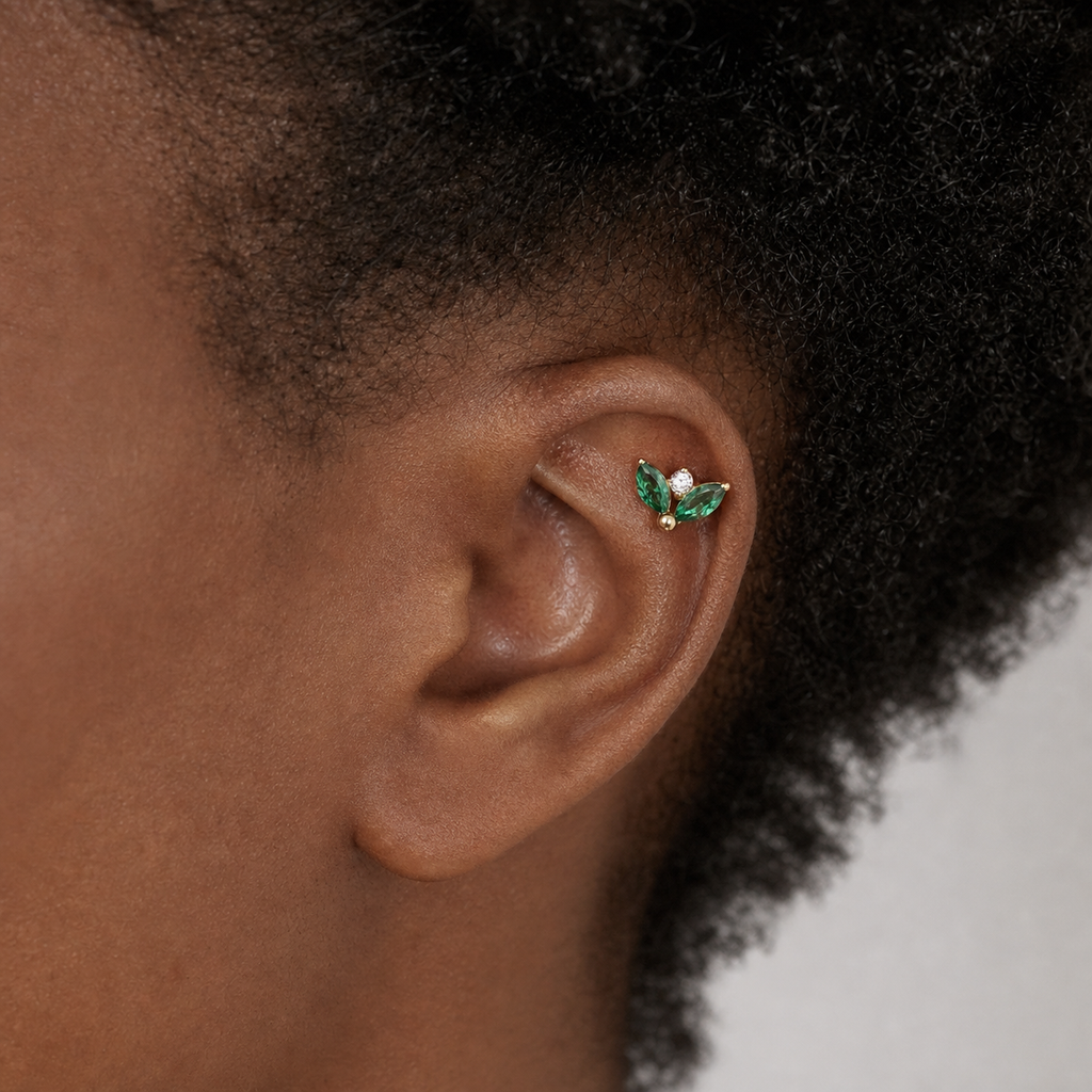 EMCZ ASTM F136 Titanium Flat Back - Gold, Threadless, 16G, 1.2 x 8+4 mm — wearing view two (P-FB-0135-G01)