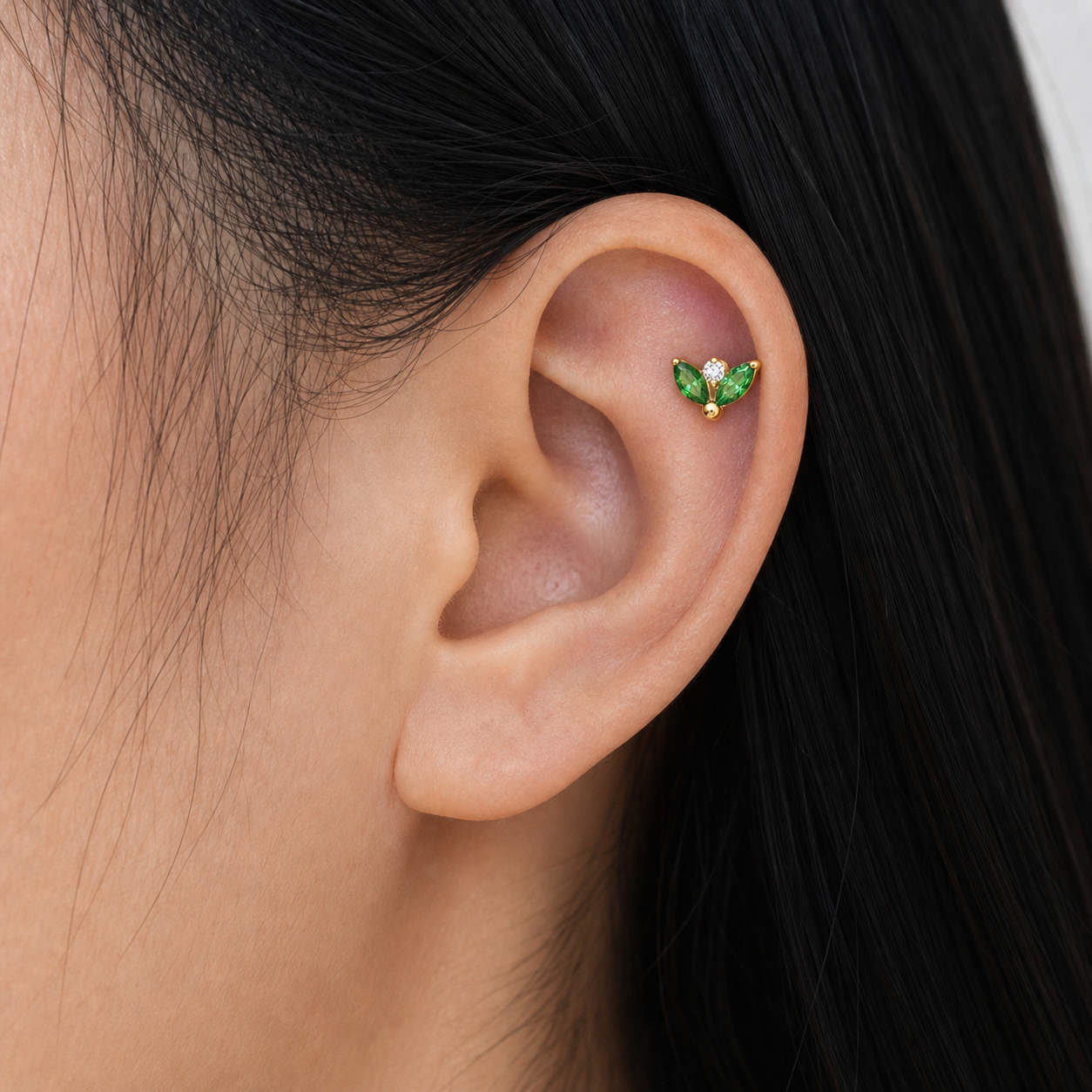 EMCZ ASTM F136 Titanium Flat Back - Gold, Threadless, 16G, 1.2 x 8+4 mm — wearing view three (P-FB-0135-G01)