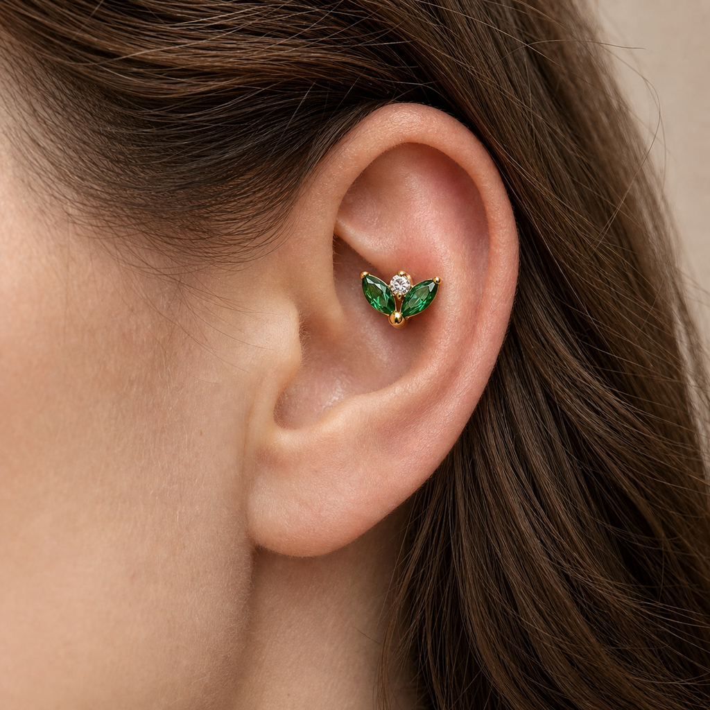 EMCZ ASTM F136 Titanium Flat Back - Gold, Threadless, 16G, 1.2 x 8+4 mm — wearing view five (P-FB-0135-G01)