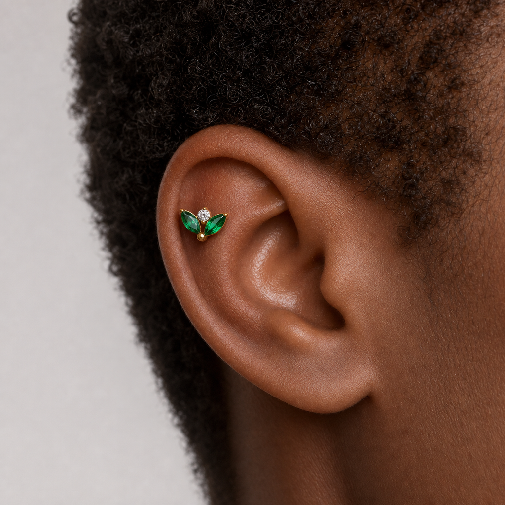 EMCZ ASTM F136 Titanium Flat Back - Gold, Threadless, 16G, 1.2 x 8+4 mm — wearing view six (P-FB-0135-G01)