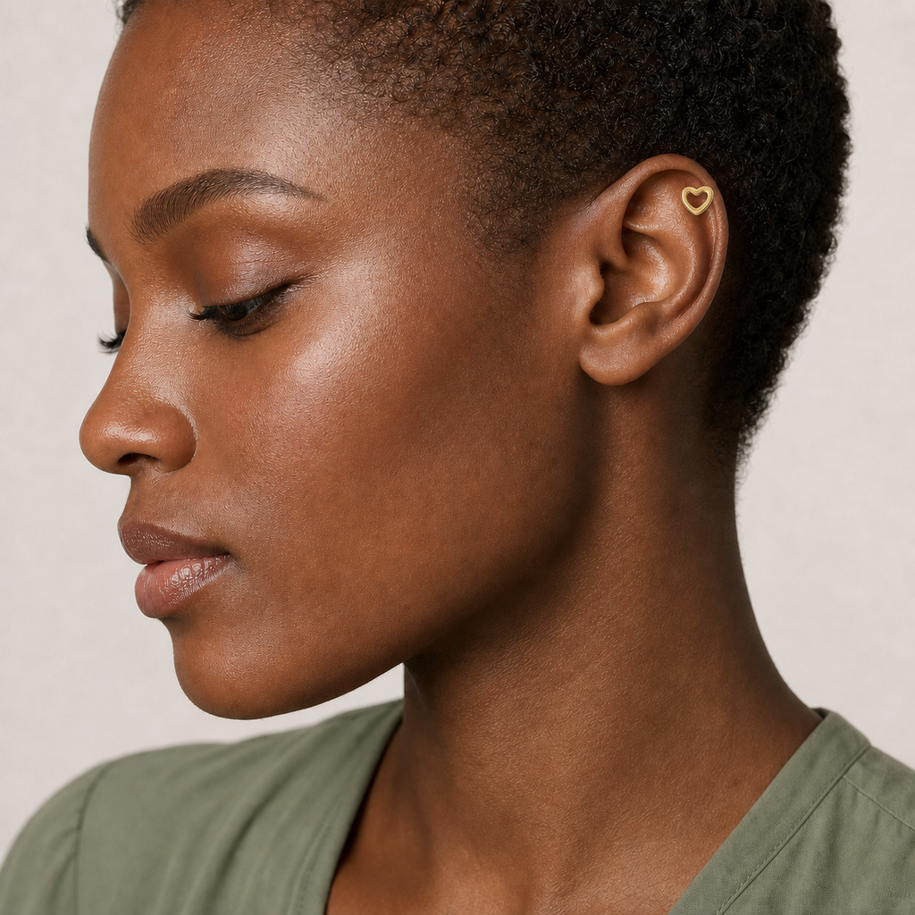 ASTM F136 Titanium Flat Back - Gold, Internally Threaded, 18G, 1.0 x 8+4 mm — wearing view two (P-FB-0136-G01)