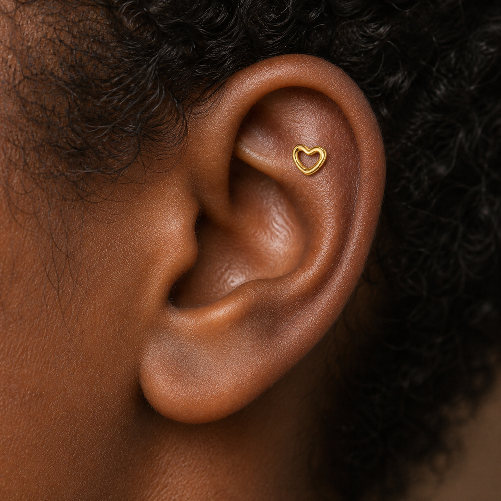 ASTM F136 Titanium Flat Back - Gold, Internally Threaded, 18G, 1.0 x 8+4 mm — wearing view three (P-FB-0136-G01)