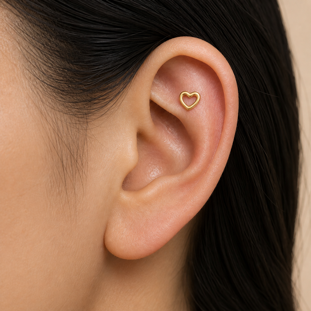 ASTM F136 Titanium Flat Back - Gold, Internally Threaded, 18G, 1.0 x 8+4 mm — wearing view four (P-FB-0136-G01)