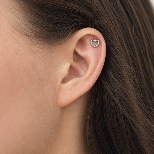ASTM F136 Titanium Flat Back - Silver, Internally Threaded, 18G, 1.0 x 8+4 mm — wearing view one (P-FB-0137-S01)
