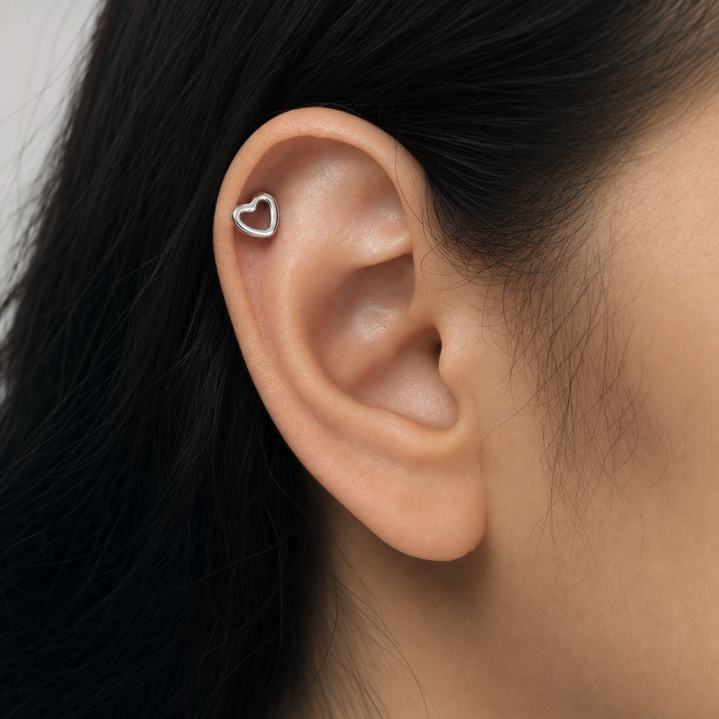 ASTM F136 Titanium Flat Back - Silver, Internally Threaded, 18G, 1.0 x 8+4 mm — wearing view three (P-FB-0137-S01)