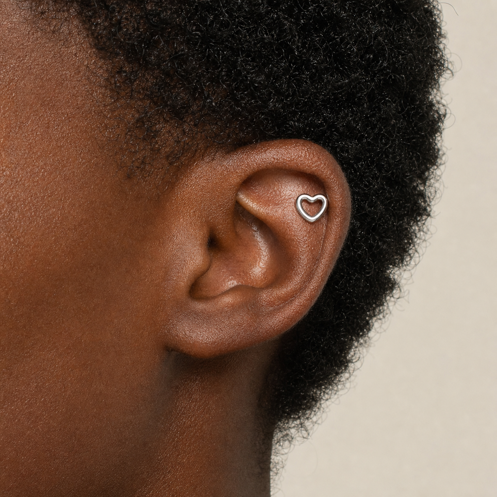 ASTM F136 Titanium Flat Back - Silver, Internally Threaded, 18G, 1.0 x 8+4 mm — wearing view six (P-FB-0137-S01)