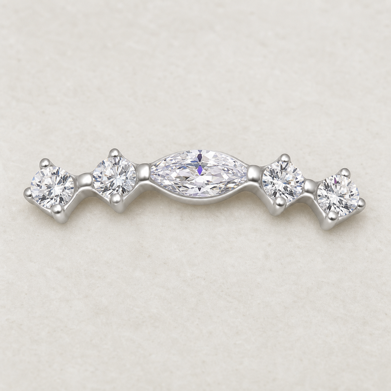 Clear CZ ASTM F136 Titanium Flat Back - Silver, Internally Threaded, 16G, 1.2 x 8+4 mm — styled flat lay (P-FB-0138-S01)