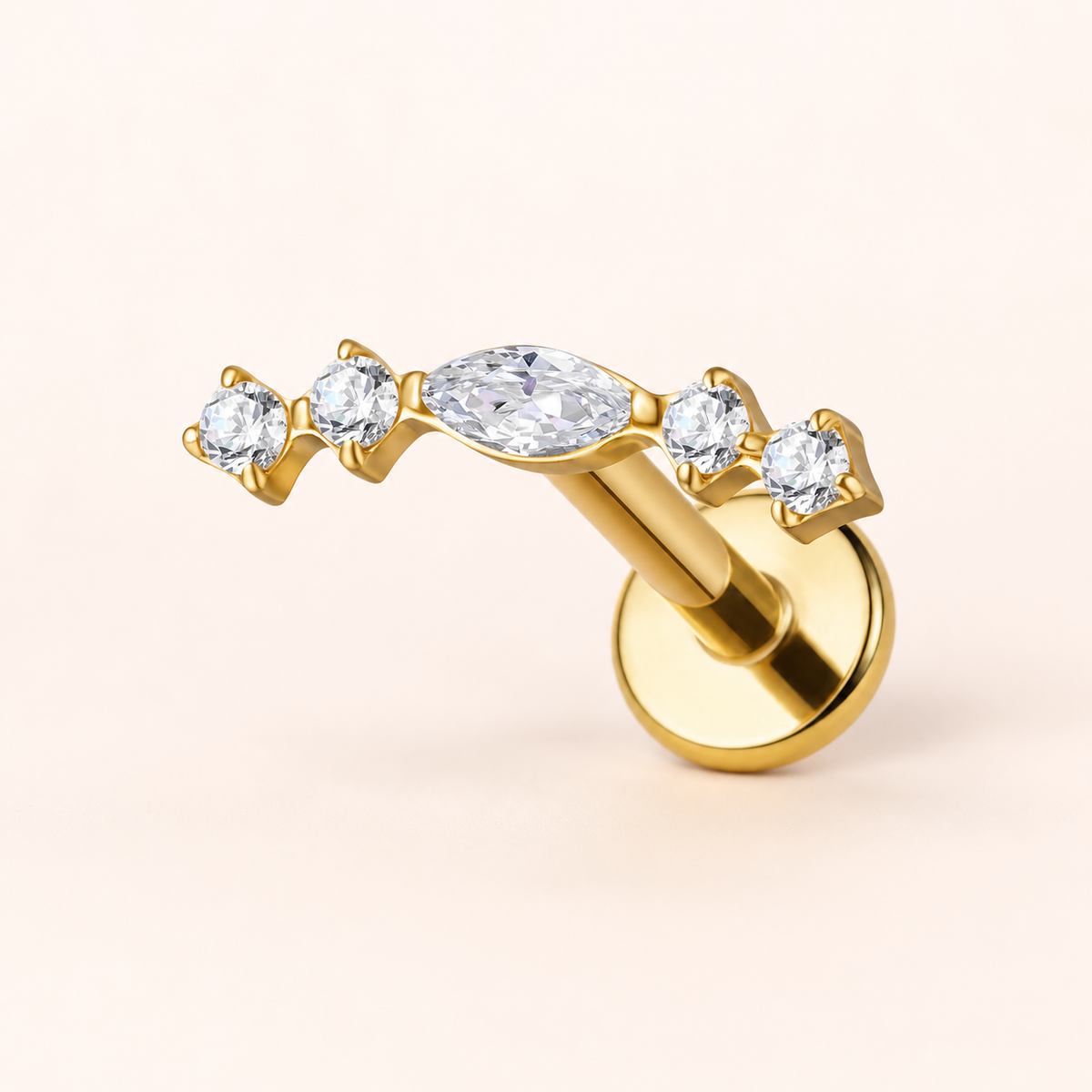 Clear CZ ASTM F136 Titanium Flat Back - Gold, Internally Threaded, 16G, 1.2 x 8+4 mm — primary product image (P-FB-0139-G01)