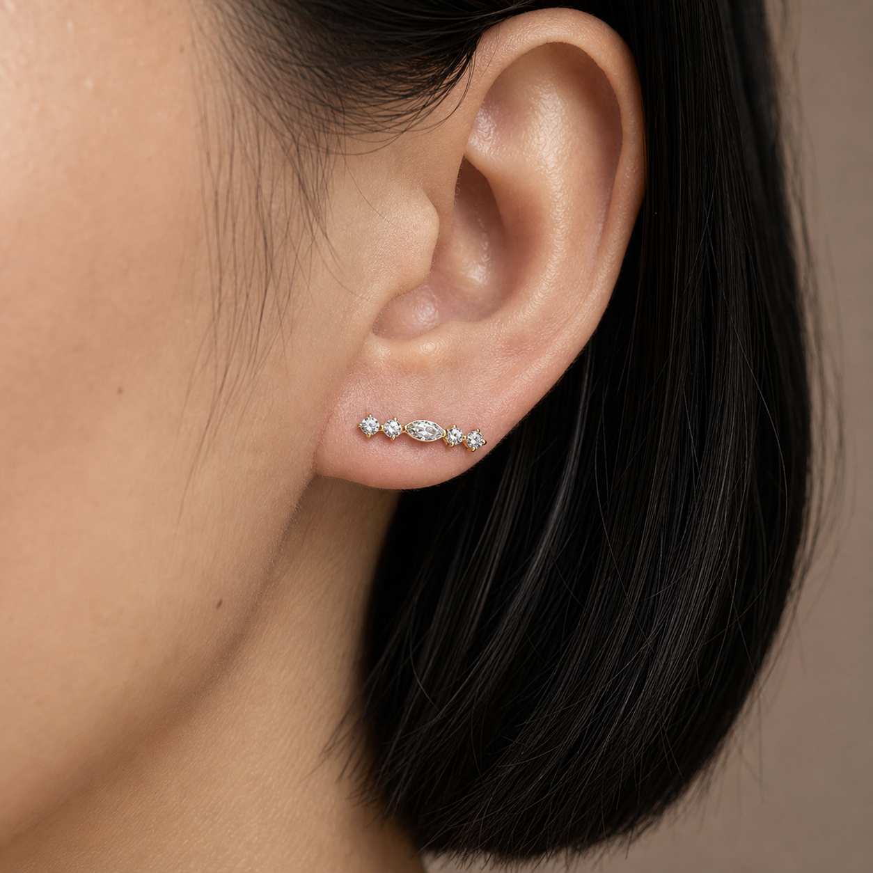Clear CZ ASTM F136 Titanium Flat Back - Gold, Internally Threaded, 16G, 1.2 x 8+4 mm — wearing view three (P-FB-0139-G01)