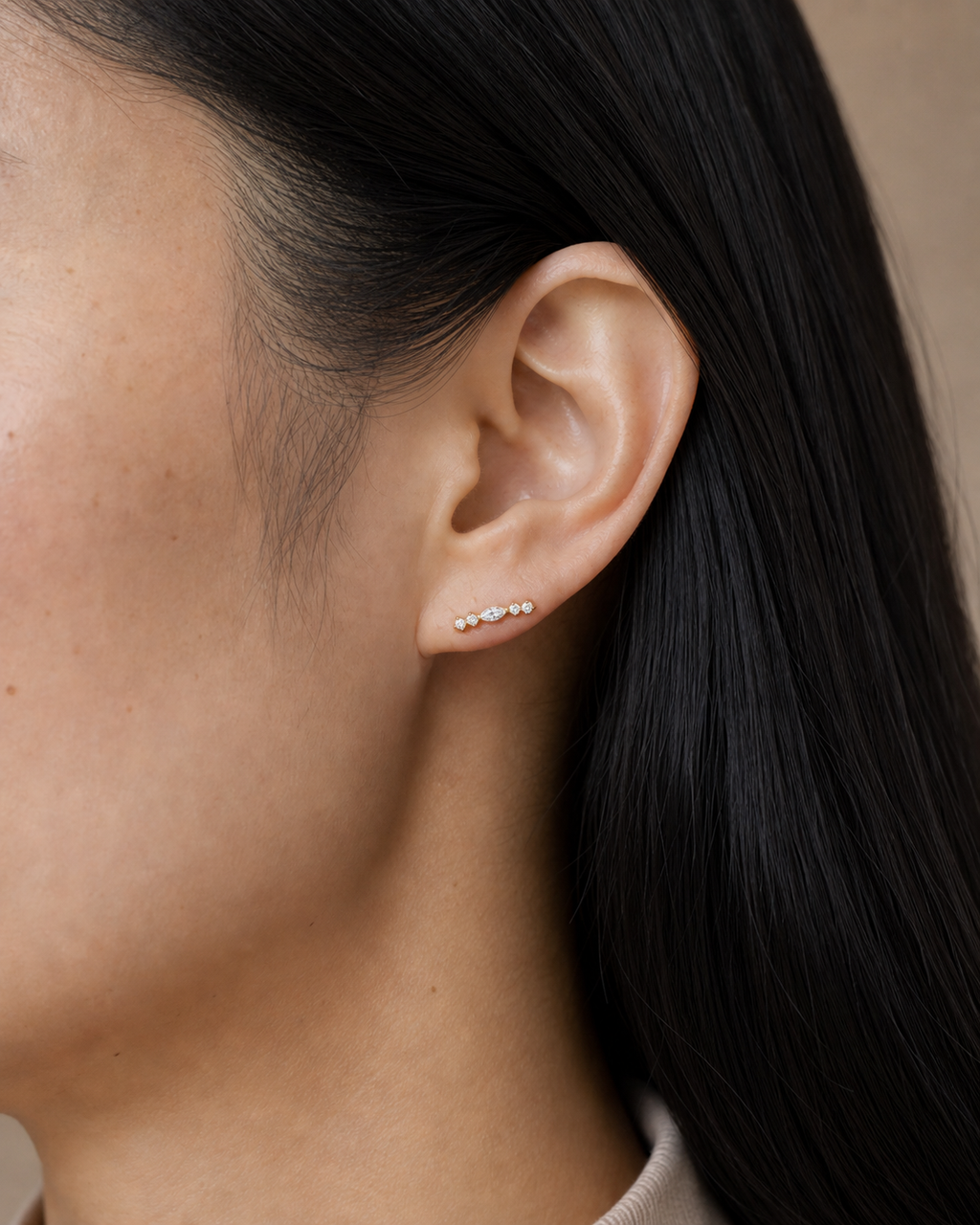 Clear CZ ASTM F136 Titanium Flat Back - Gold, Internally Threaded, 16G, 1.2 x 8+4 mm — wearing view six (P-FB-0139-G01)