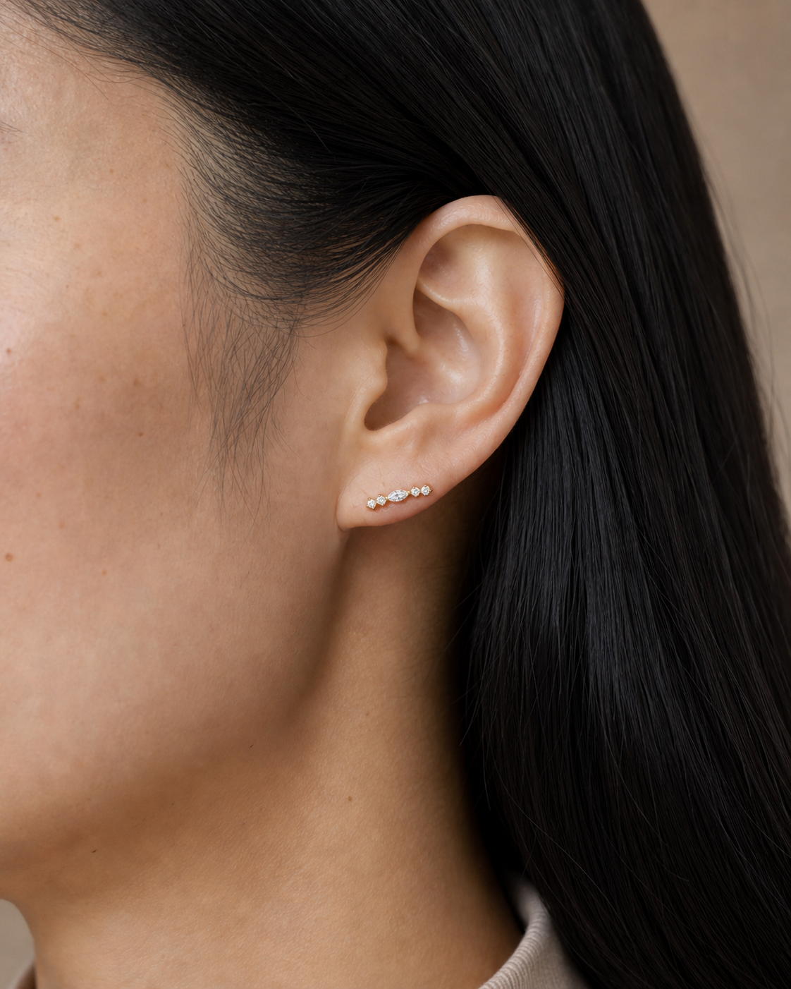Clear CZ ASTM F136 Titanium Flat Back - Gold, Internally Threaded, 16G, 1.2 x 8+4 mm — wearing view six (P-FB-0139-G01)