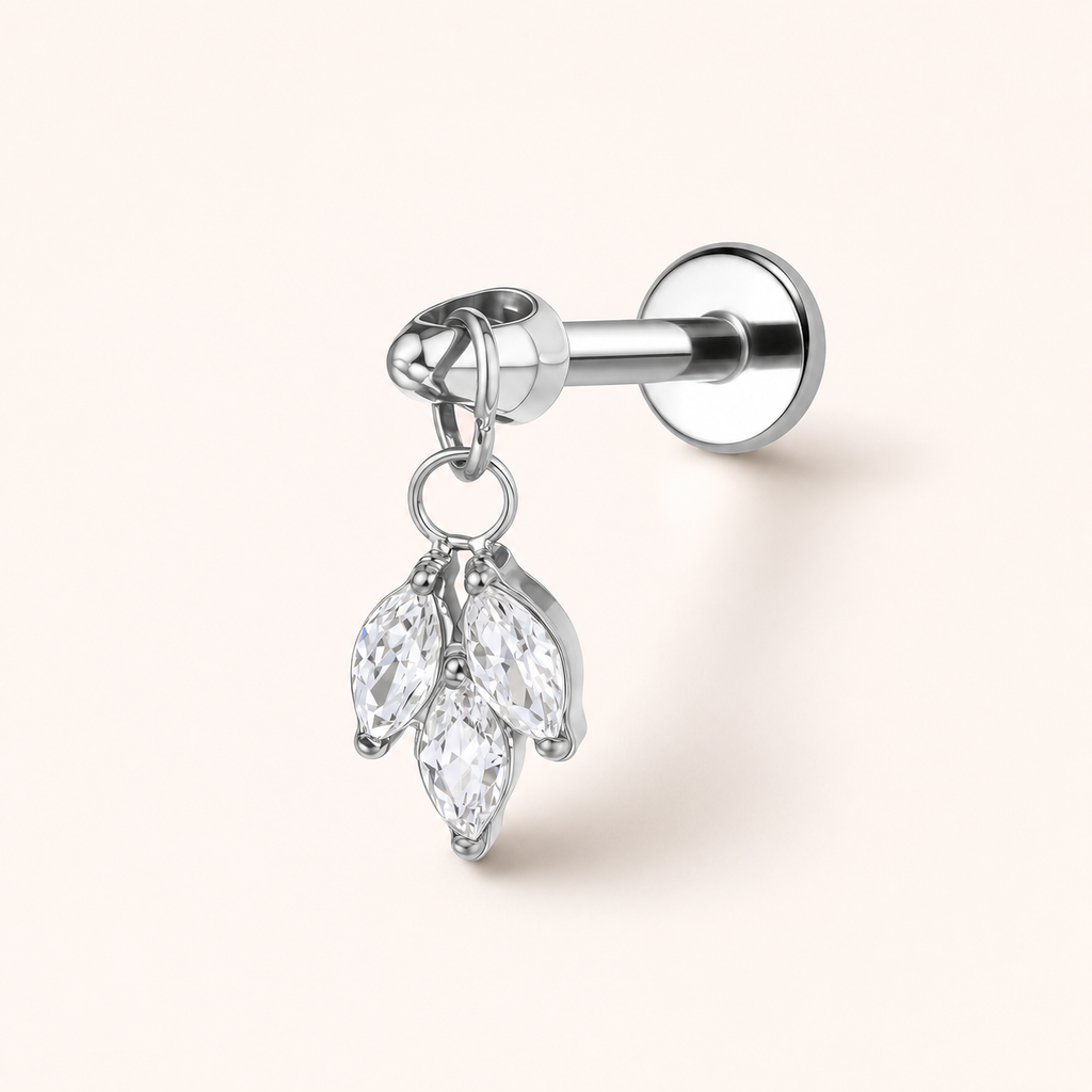 Clear CZ ASTM F136 Titanium Flat Back - Silver, Internally Threaded, 16G, 1.2 x 6 mm — primary product image (P-FB-0140-S01)