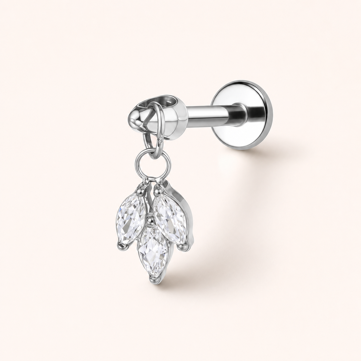 Clear CZ ASTM F136 Titanium Flat Back - Silver, Internally Threaded, 16G, 1.2 x 6 mm — primary product image (P-FB-0140-S01)