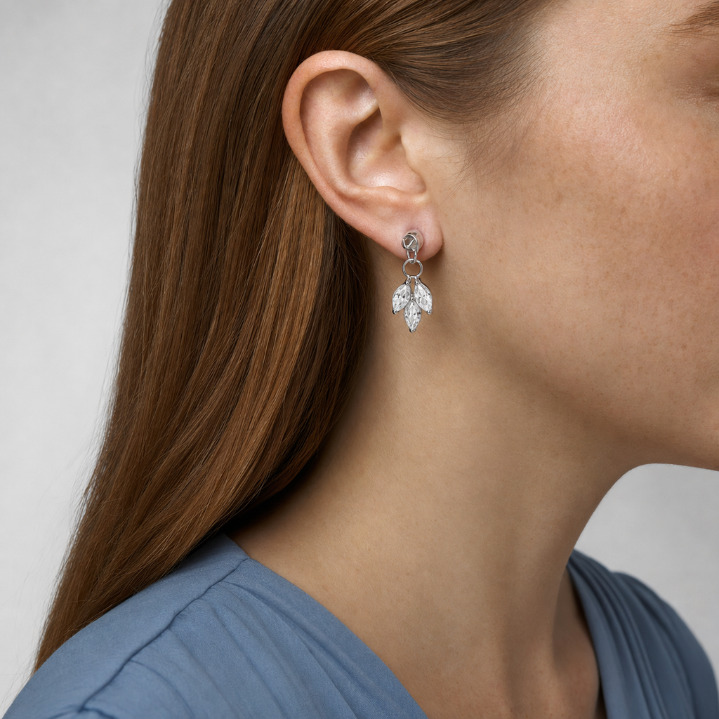 Clear CZ ASTM F136 Titanium Flat Back - Silver, Internally Threaded, 16G, 1.2 x 6 mm — wearing view two (P-FB-0140-S01)