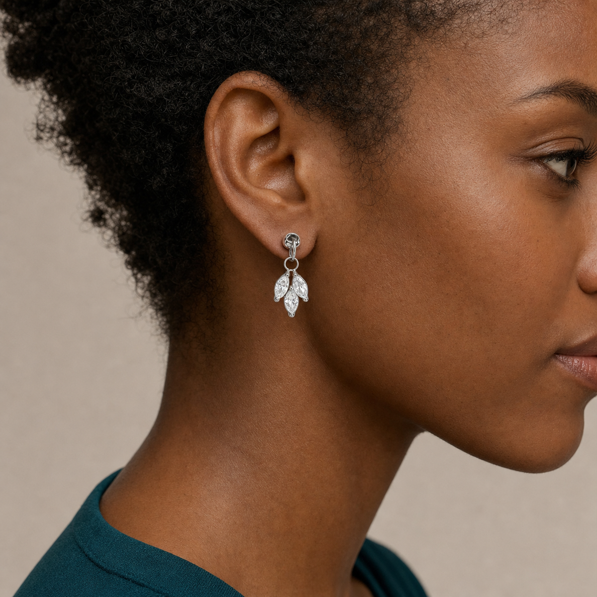 Clear CZ ASTM F136 Titanium Flat Back - Silver, Internally Threaded, 16G, 1.2 x 6 mm — wearing view three (P-FB-0140-S01)