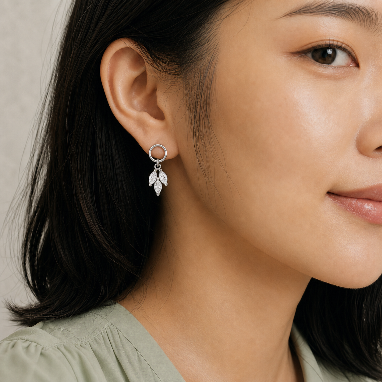 Clear CZ ASTM F136 Titanium Flat Back - Silver, Internally Threaded, 16G, 1.2 x 6 mm — wearing view three (P-FB-0140-S01)