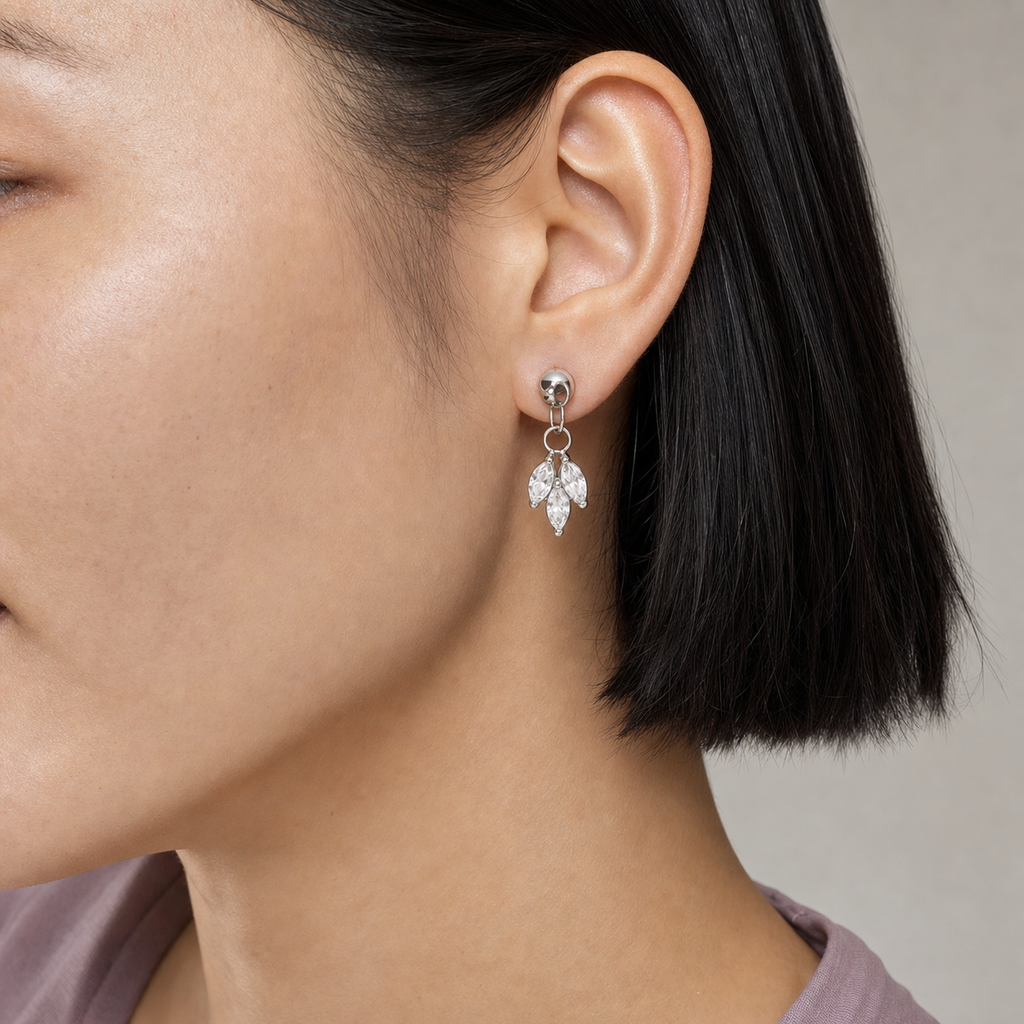 Clear CZ ASTM F136 Titanium Flat Back - Silver, Internally Threaded, 16G, 1.2 x 6 mm — wearing view four (P-FB-0140-S01)