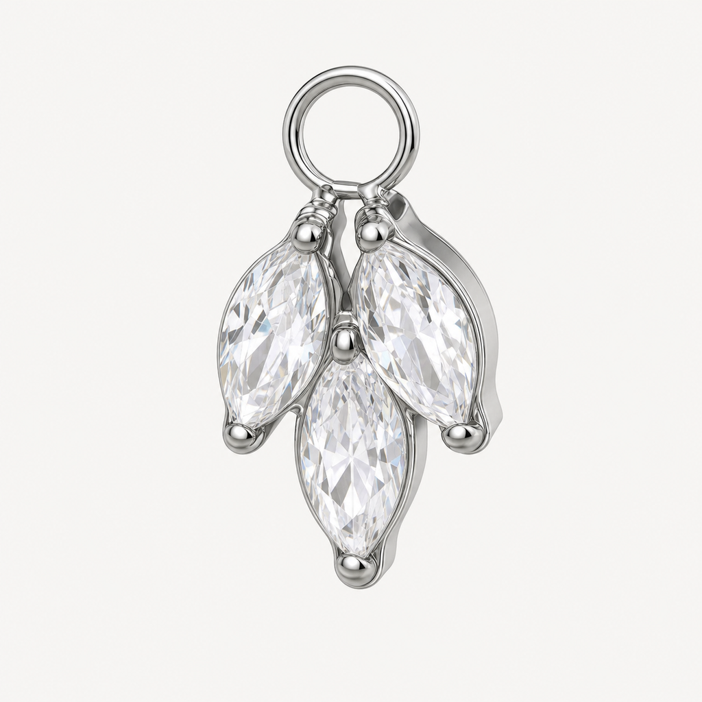 Clear CZ ASTM F136 Titanium Flat Back - Silver, Internally Threaded, 16G, 1.2 x 6 mm — product detail views (P-FB-0140-S01)