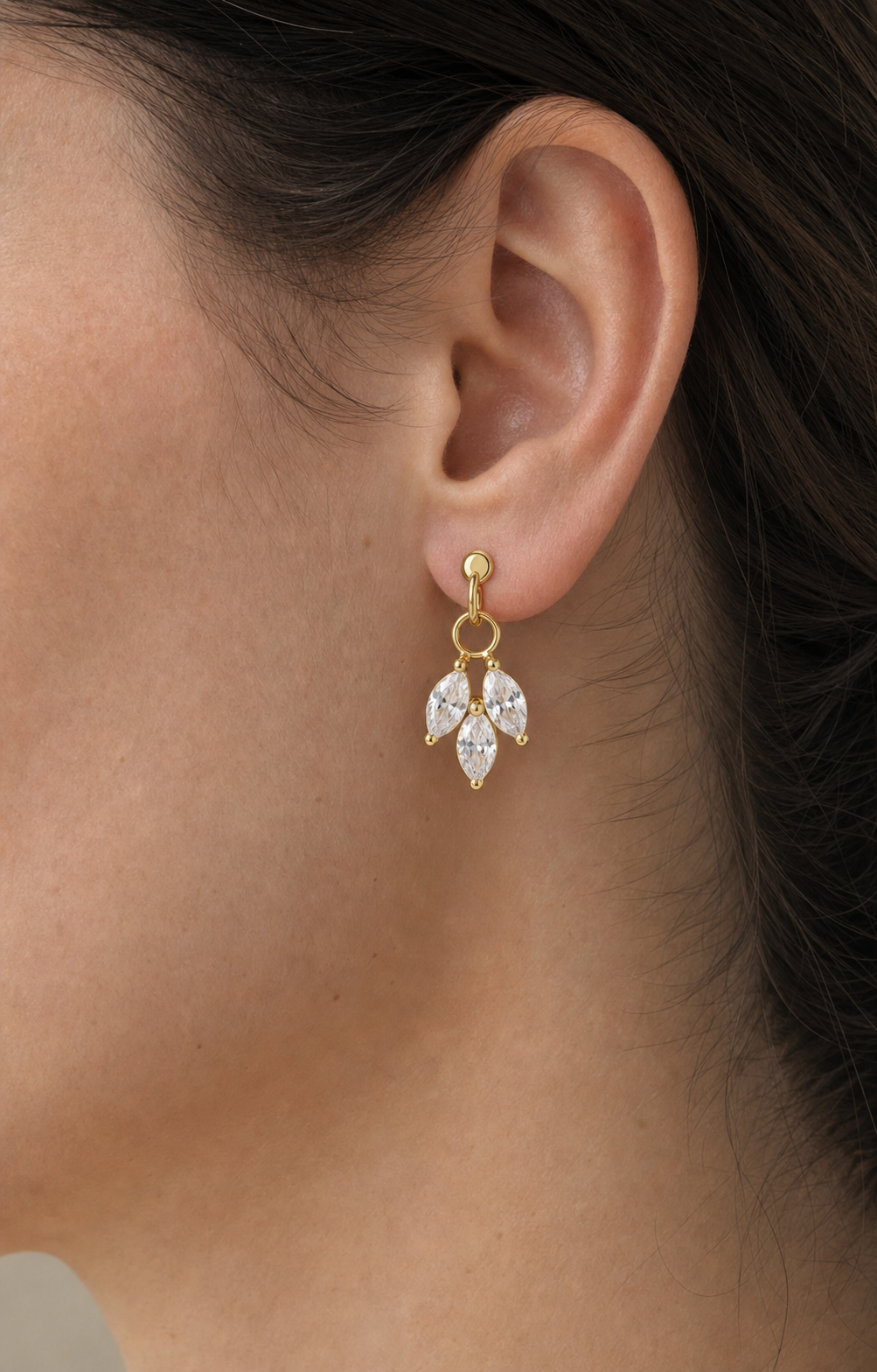 Clear CZ ASTM F136 Titanium Flat Back - Gold, Internally Threaded, 16G, 1.2 x 6 mm — wearing view four (P-FB-0141-G01)