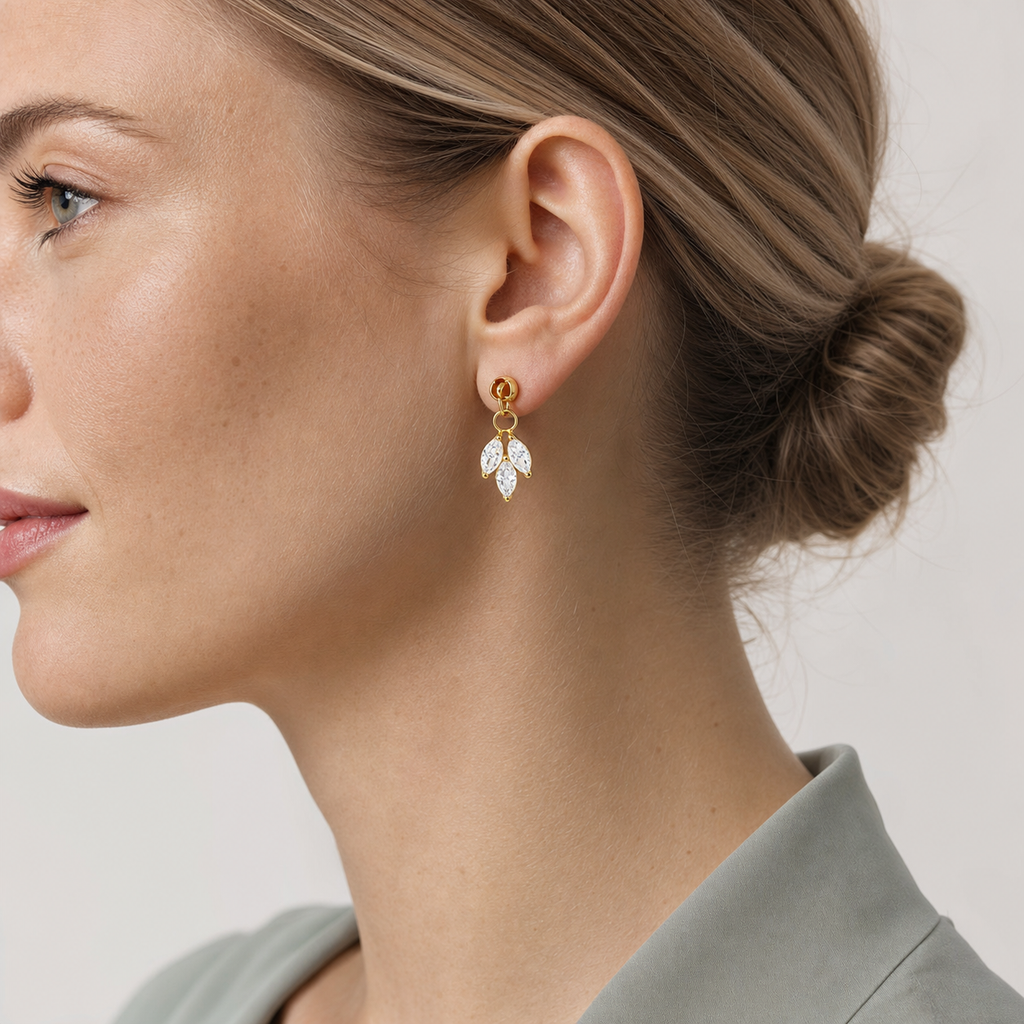 Clear CZ ASTM F136 Titanium Flat Back - Gold, Internally Threaded, 16G, 1.2 x 6 mm — wearing view on light skin (P-FB-0141-G01)