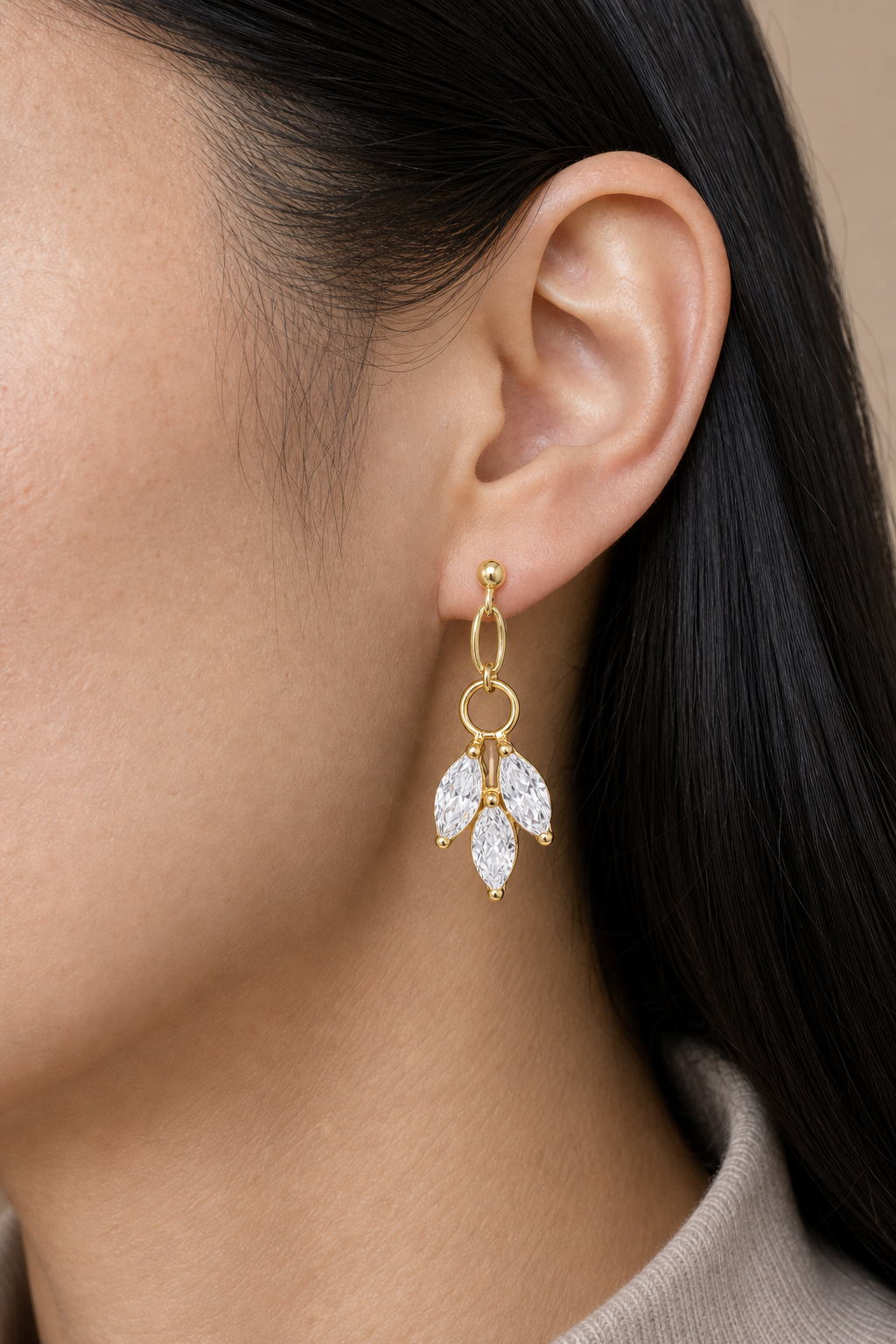 Clear CZ ASTM F136 Titanium Flat Back - Gold, Internally Threaded, 16G, 1.2 x 6 mm — wearing view two (P-FB-0141-G01)