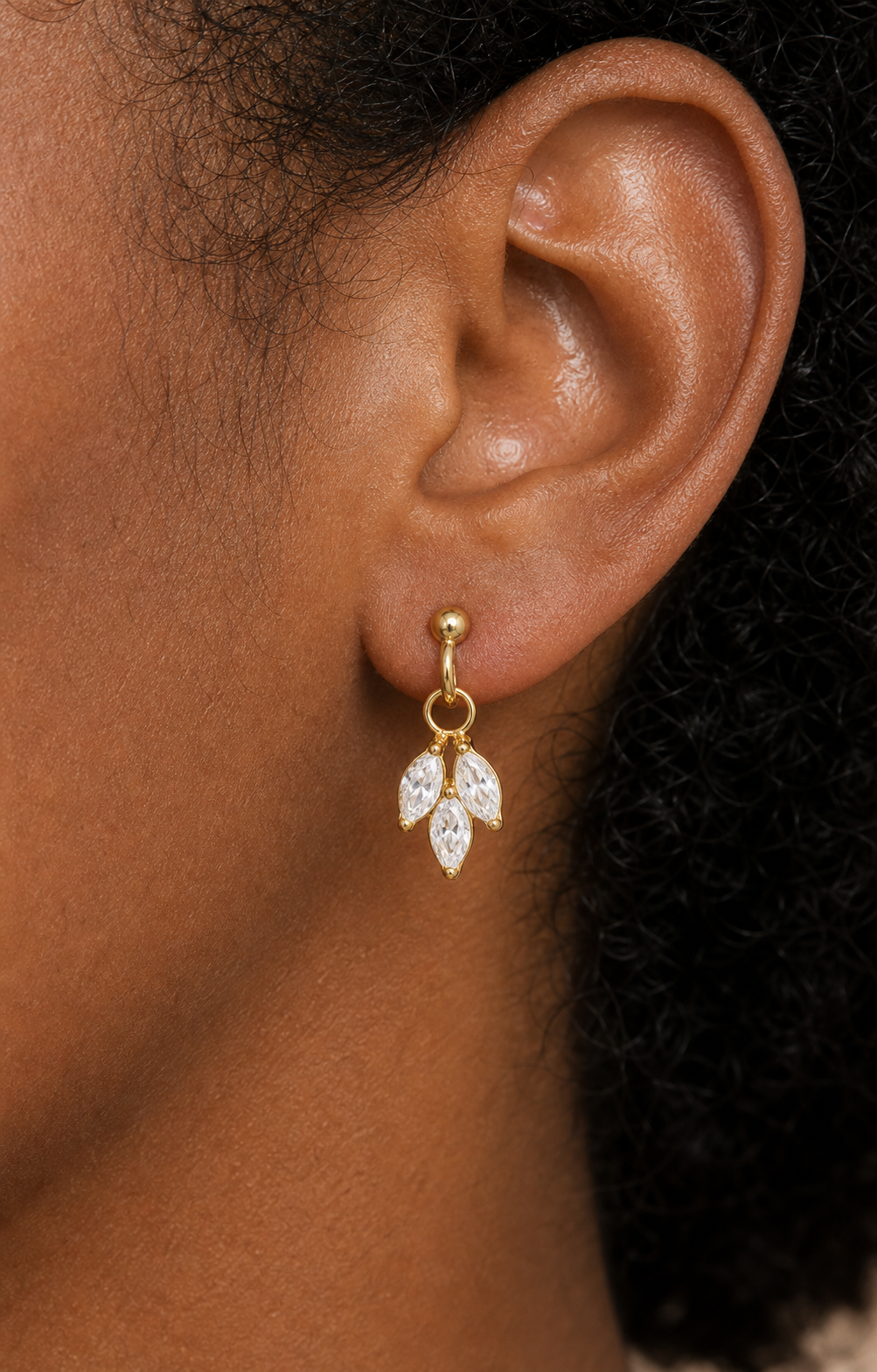Clear CZ ASTM F136 Titanium Flat Back - Gold, Internally Threaded, 16G, 1.2 x 6 mm — wearing view five (P-FB-0141-G01)