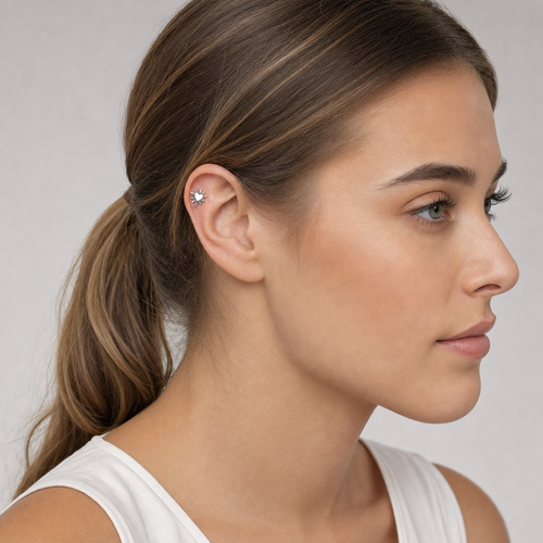 ASTM F136 Titanium Flat Back - Silver, Threadless, 16G, 1.2 x 6+4 mm — wearing view two (P-FB-0142-S01)