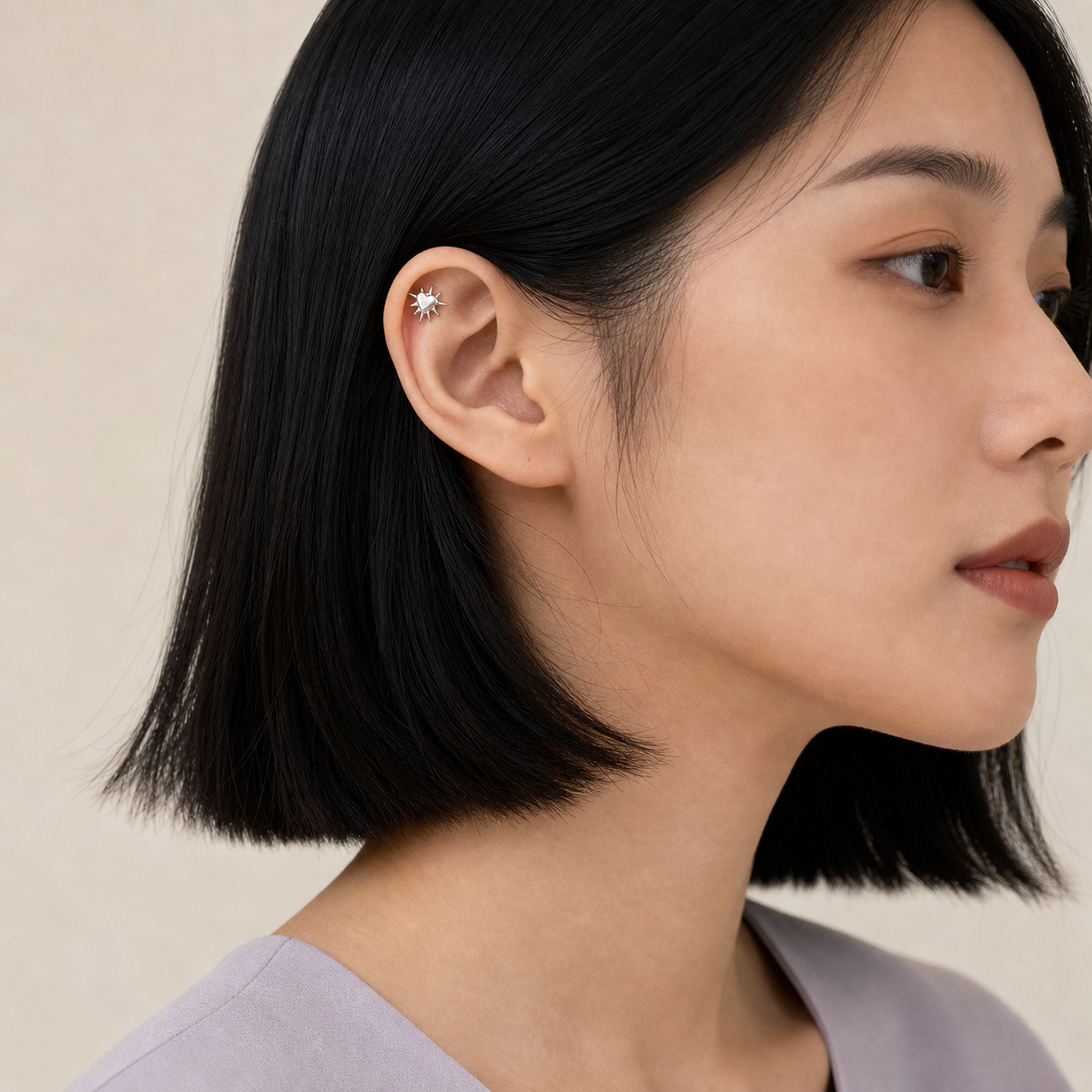 ASTM F136 Titanium Flat Back - Silver, Threadless, 16G, 1.2 x 6+4 mm — wearing view four (P-FB-0142-S01)