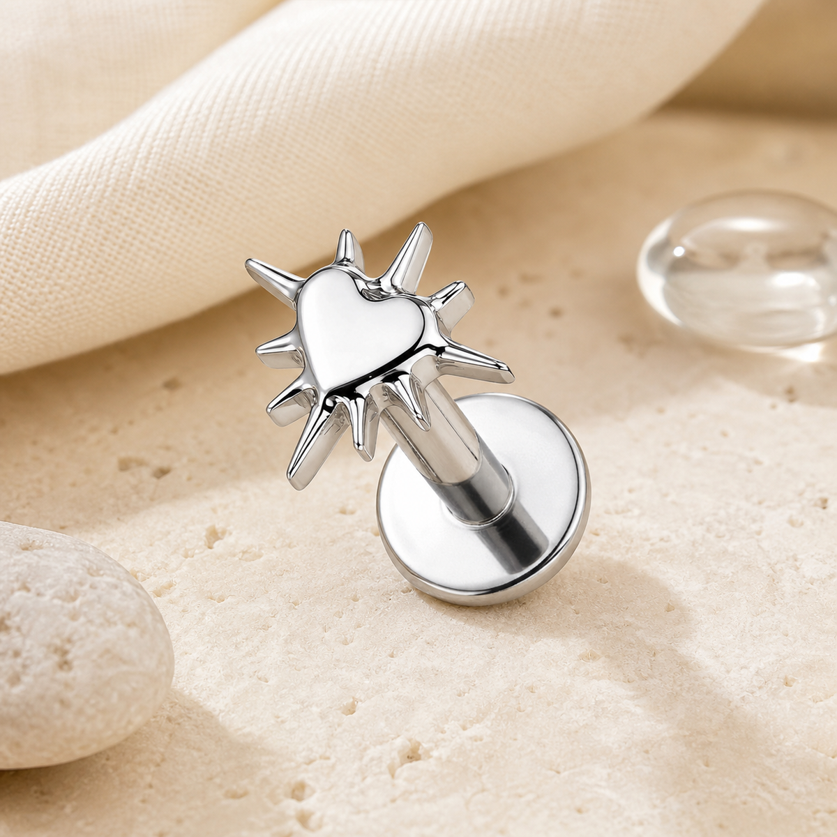 ASTM F136 Titanium Flat Back - Silver, Threadless, 16G, 1.2 x 6+4 mm — styled flat lay (P-FB-0142-S01)