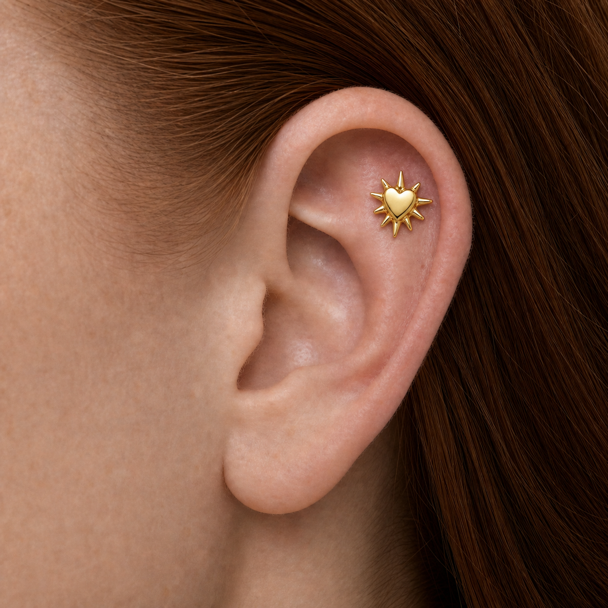 ASTM F136 Titanium Flat Back - Gold, Threadless, 16G, 1.2 x 6+4 mm — wearing view two (P-FB-0143-G01)