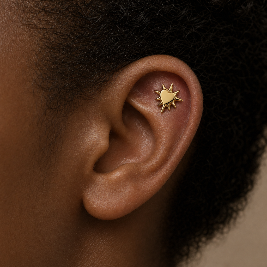 ASTM F136 Titanium Flat Back - Gold, Threadless, 16G, 1.2 x 6+4 mm — wearing view three (P-FB-0143-G01)