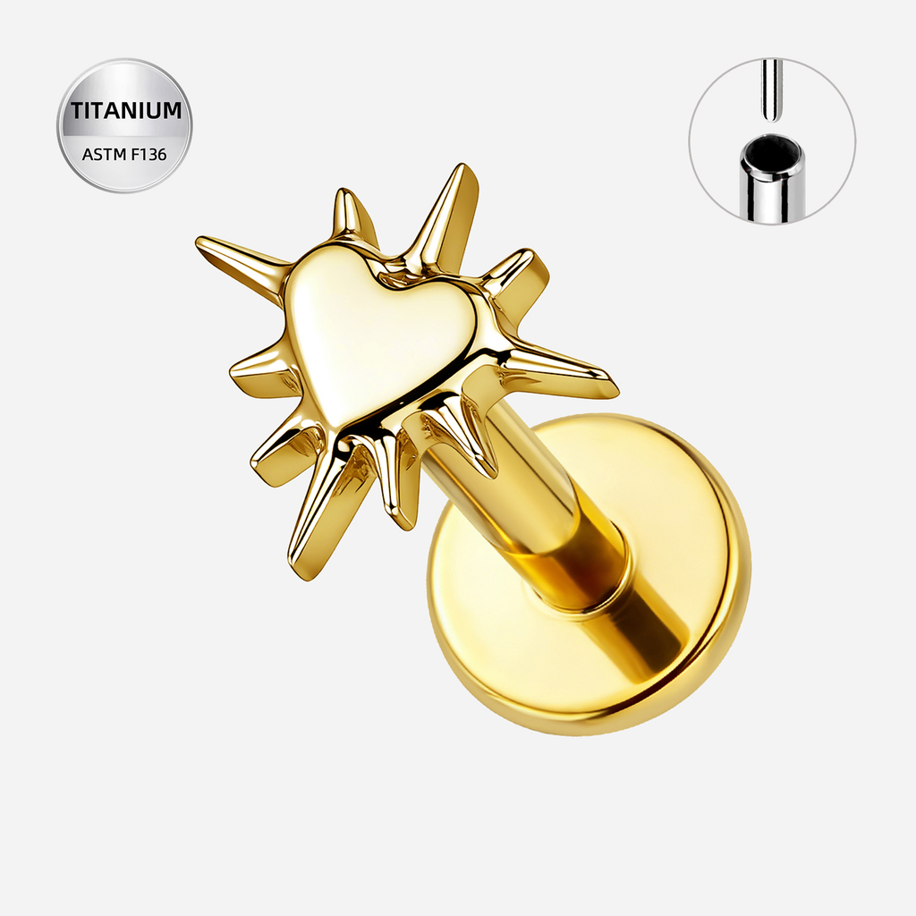 ASTM F136 Titanium Flat Back - Gold, Threadless, 16G, 1.2 x 6+4 mm — product detail views (P-FB-0143-G01)
