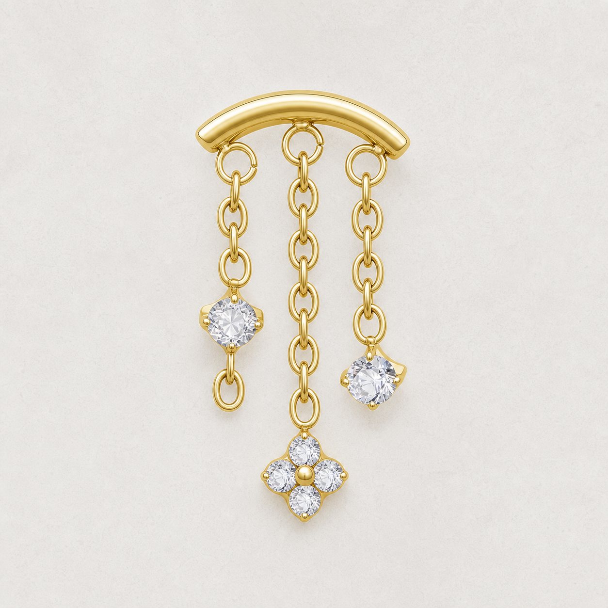 Clear CZ ASTM F136 Titanium Flat Back - Gold, Internally Threaded, 16G, 1.2 x 6+4 mm — styled flat lay (P-FB-0144-G01)