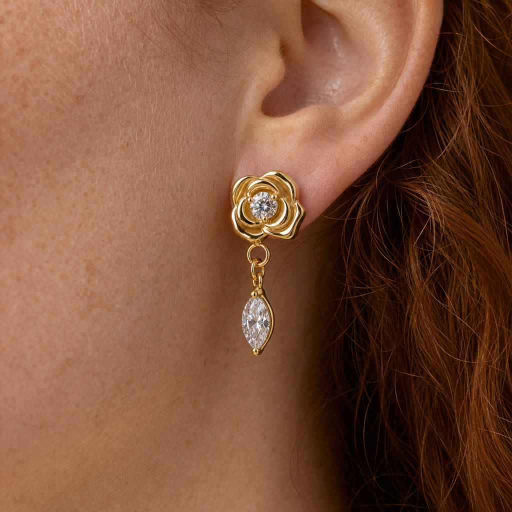 Clear CZ ASTM F136 Titanium Flat Back - Gold, Internally Threaded, 16G, 1.2 x 8+4 mm — wearing view four (P-FB-0145-G01)