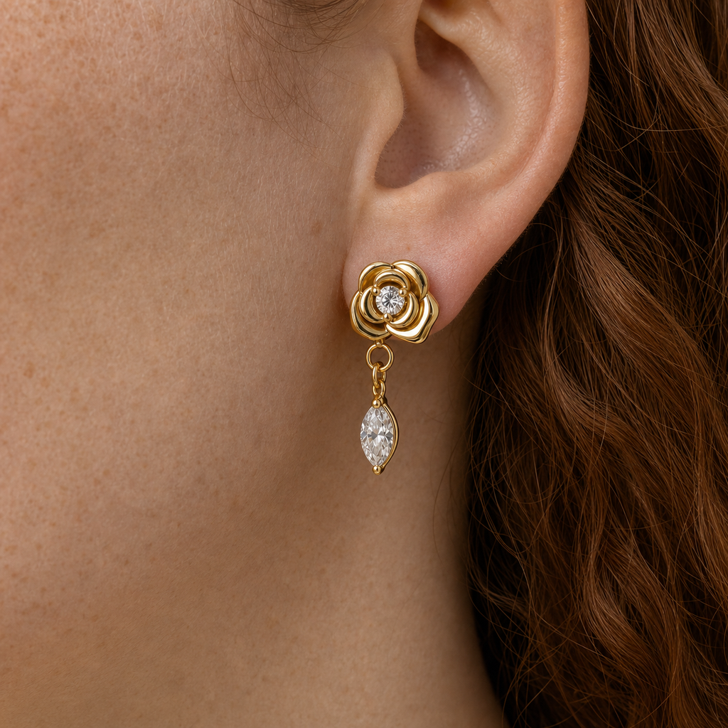 Clear CZ ASTM F136 Titanium Flat Back - Gold, Internally Threaded, 16G, 1.2 x 8+4 mm — wearing view two (P-FB-0145-G01)